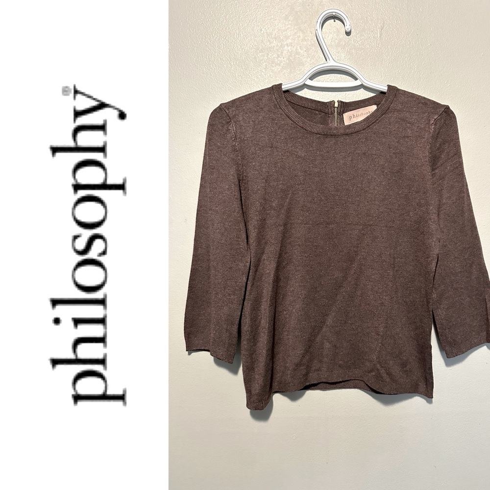 Philosophy Taupe crewneck sweater 3/4 sleeve with zip back detail size M